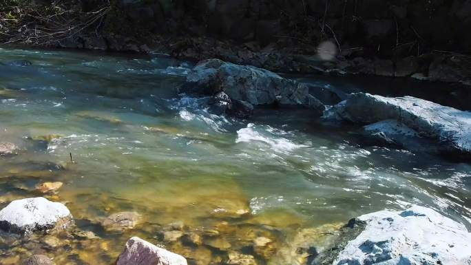 清澈溪流岩石潺潺流水 山间溪水自然风光