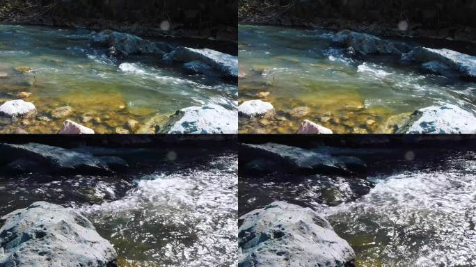 清澈溪流岩石潺潺流水 山间溪水自然风光