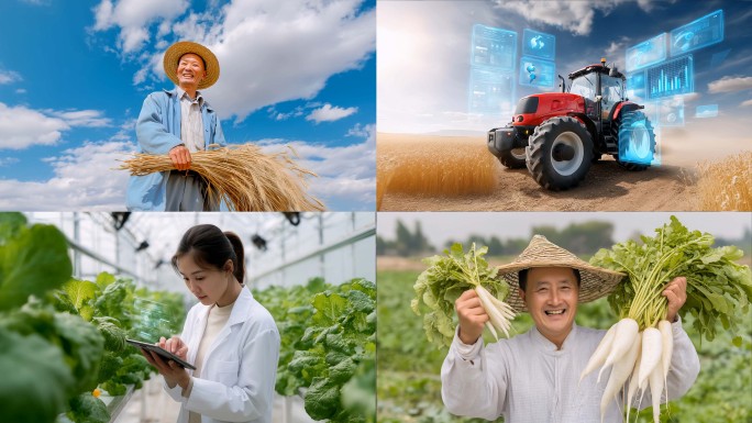 智慧农业自动化养殖粮食丰收收割机农作物