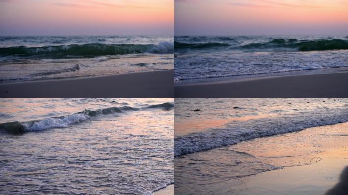 夕阳下宁静海边潮起潮落