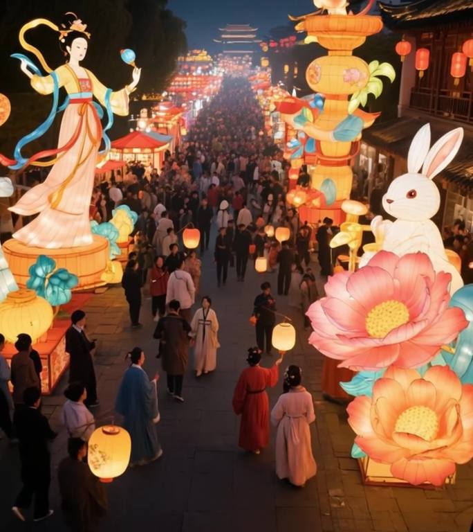 中秋元宵灯会游园中秋节庆典与传统美食
