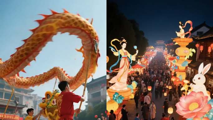 中秋元宵灯会游园中秋节庆典与传统美食