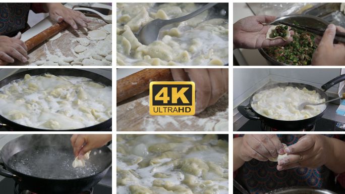 包饺子煮饺子热气腾腾下饺子过年春节新年