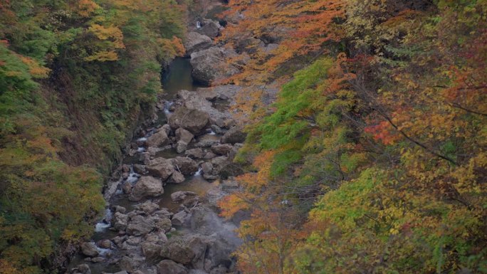 秋田大峡谷的秋季徒步旅行鸟瞰图