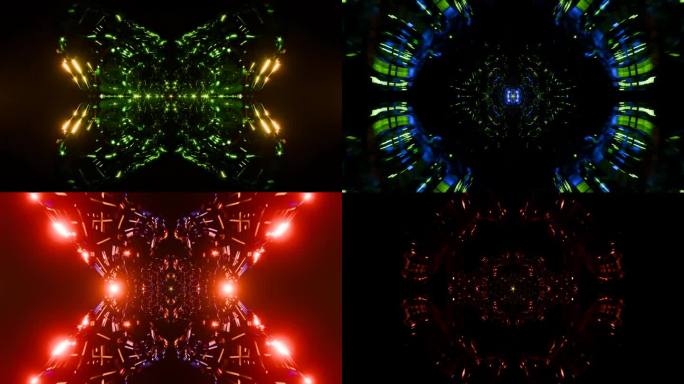 旋转的几何形状和脉动的光线，令人着迷的VJ动画。