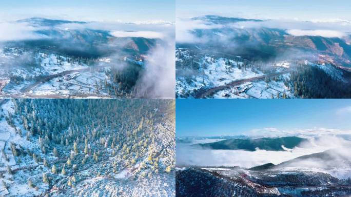 国道214滇藏线红拉山垭口航拍雪山风光