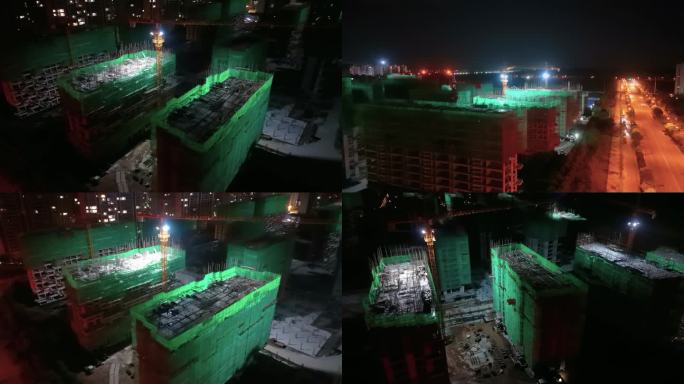 夜幕下的城市建筑工地
