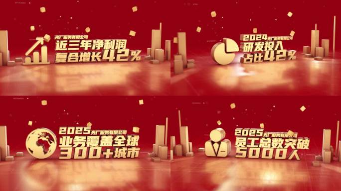 e3d红色金色三维企业数据文字可视化