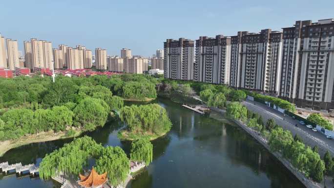 4K 汤阴晴空航拍城市与乡村