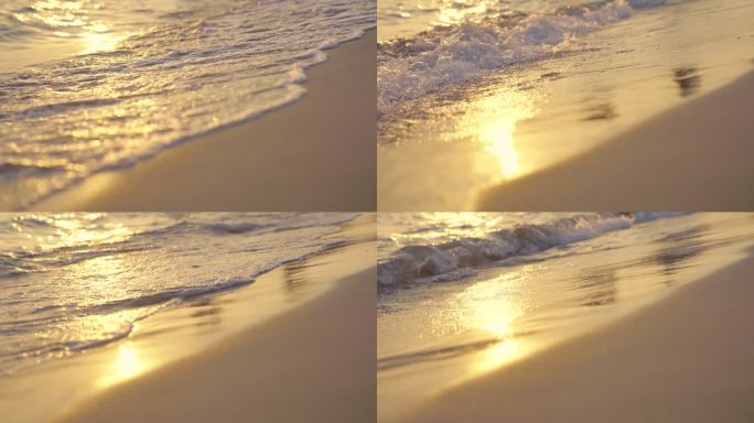 金色沙滩海浪涌动