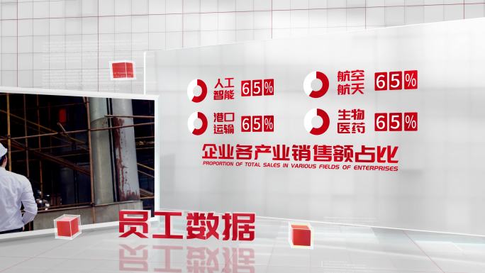 红色科技玻璃数据增长文字大字报表产值业绩
