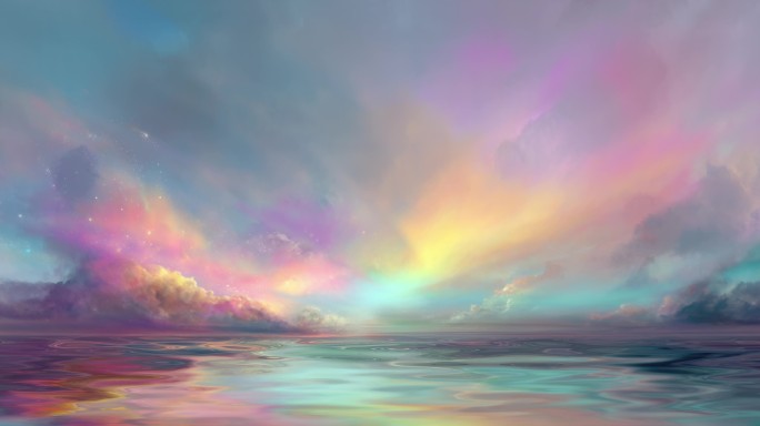 梦幻天空极光湖面云彩水面倒影