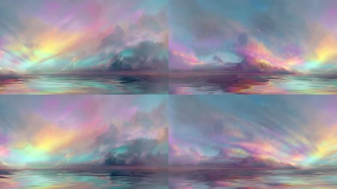 梦幻天空极光湖面云彩水面倒影