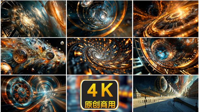 时空隧道 金色 复古时钟 齿轮 空间