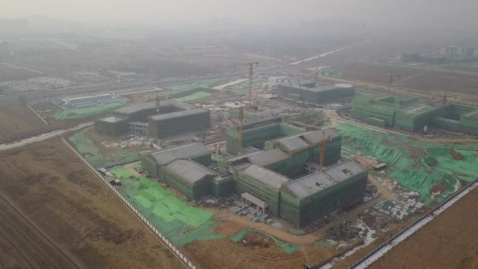 雾霾下的建筑工地航拍