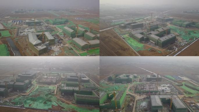雾霾下的建筑工地航拍
