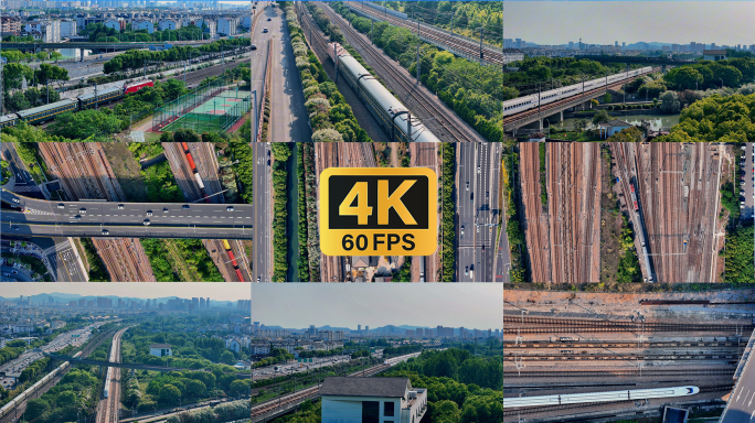 13段火车高铁在城市中运行景观