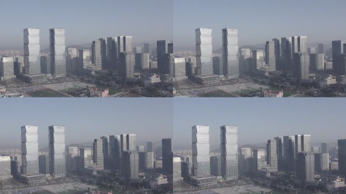 青岛钓鱼台双子建筑航拍远景