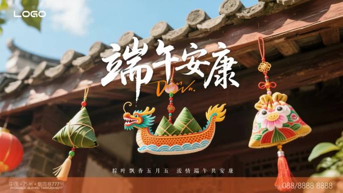 端午节包粽子赛龙舟香囊五彩绳艾叶动态海报