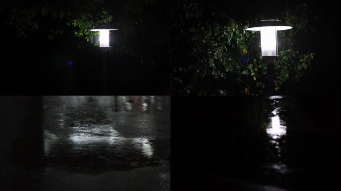 雨夜路灯倒影  雨中路灯