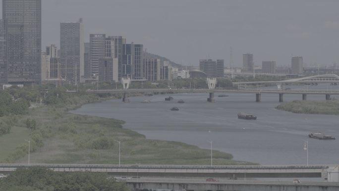 绍兴上虞曹娥江一江两岸长焦城市风光