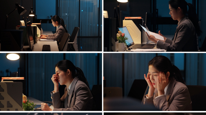 深夜加班疲惫的女职员