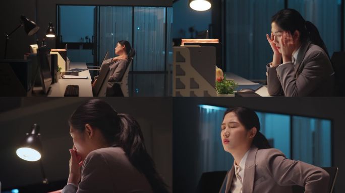 深夜加班疲惫的职场女性