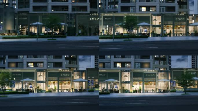 三维动画地产夜幕下的城市商业街