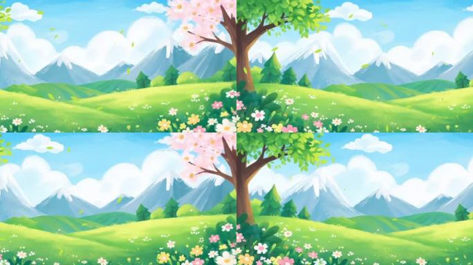 春意盎然的草地天空大屏