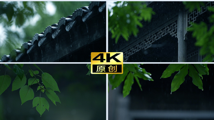 雨水下雨惊蛰谷雨意境屋檐雨滴倒影水滴中式