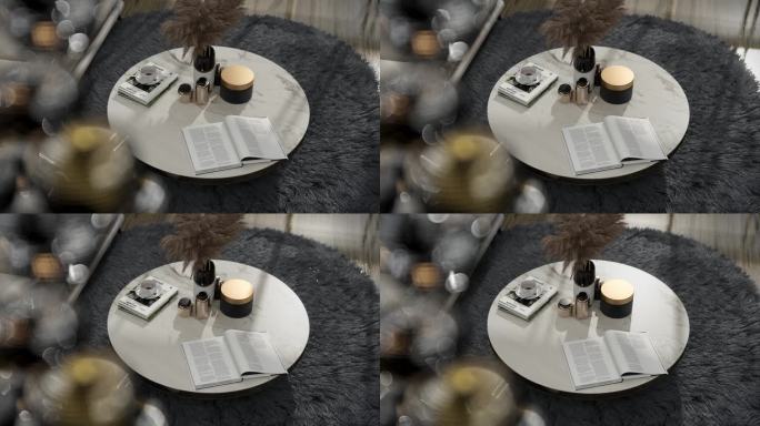 三维动画住宅客厅特写茶几精致家居生活一角
