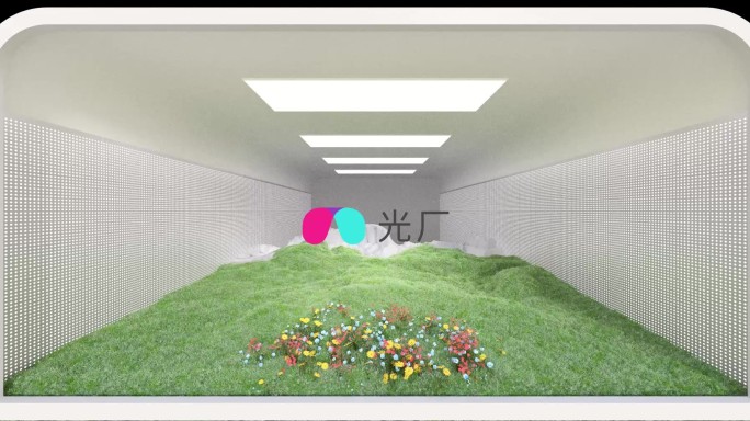 c4d空间草地鲜花生长