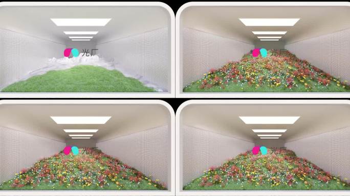 c4d空间草地鲜花生长