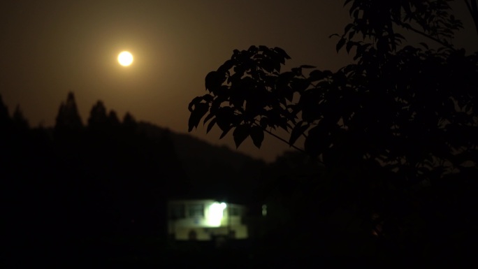 夜幕下的村庄与明月