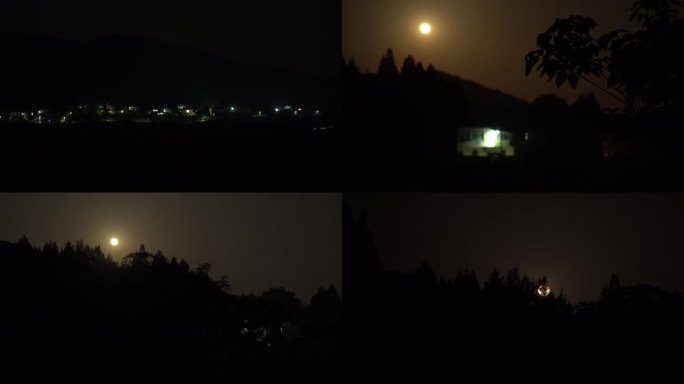 夜幕下的村庄与明月