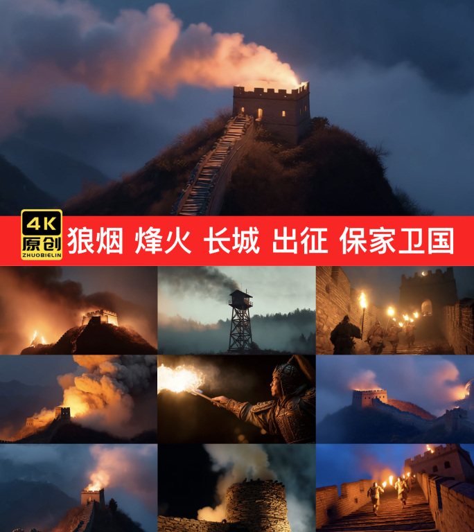 狼烟长城烽火台士兵出征保家卫国古代战争