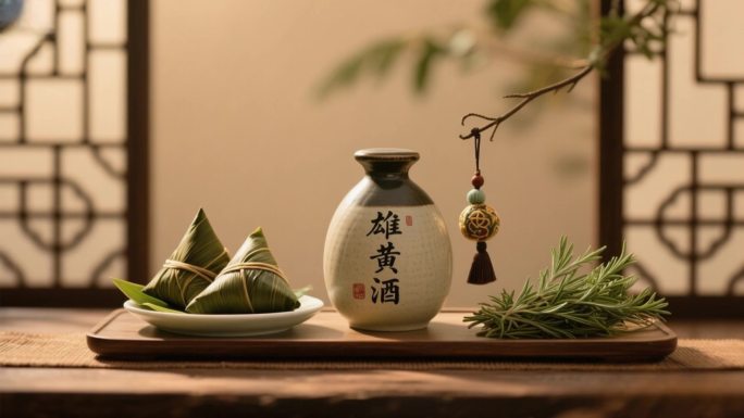 端午节雄黄酒 艾草 包粽子 龙舟比赛
