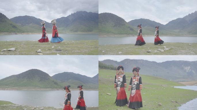 彝族美女在河边