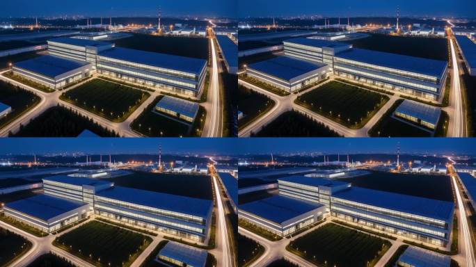 夜晚的现代工厂全景