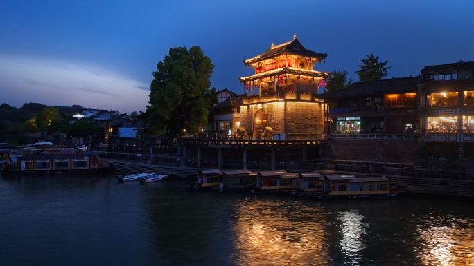 成都黄龙溪夜景非遗打铁花4k