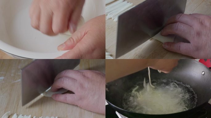 【原创实拍】揉面手工切面下锅烹饪
