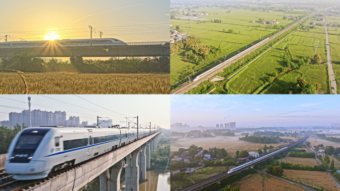 日出高铁动车行驶唯美画面中国速度