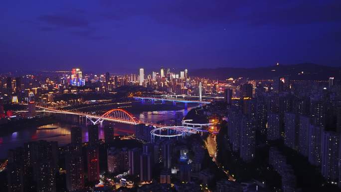 重庆鹅公岩大桥傍晚车流夜景航拍