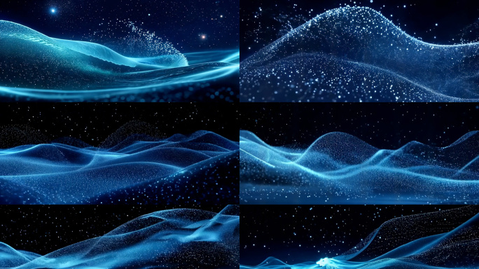 4K宽屏 抽象星辰大海 蓝色星空海浪粒子