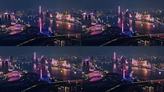 武汉三镇航拍夜景灯光秀延时