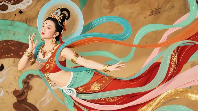 敦煌飞天与佛像鹿唯美意境唯美意境东方神韵