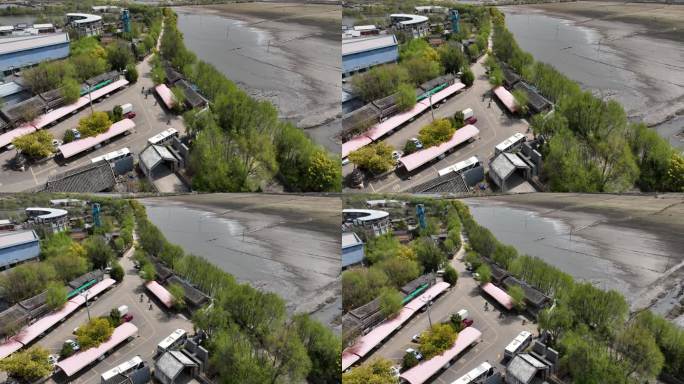 湖畔村庄自然风光