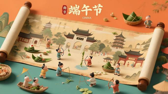 端午节安康粽子习俗包粽子香囊小人国赛龙舟