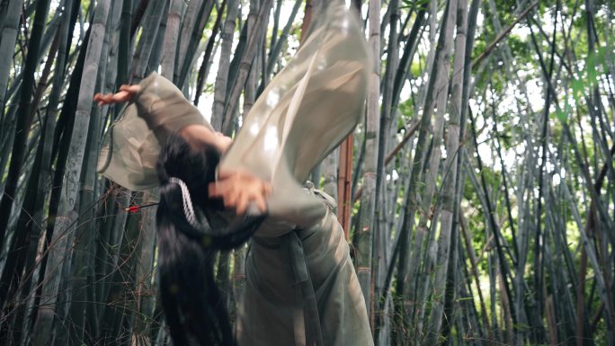 竹林汉服小女孩武术表演4K