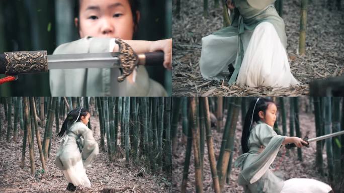 国风武侠风小女孩竹林舞剑微电影4K